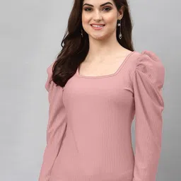 Selvia Women Square Neck Puff Sleeve Fitted Top-picture-33