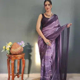 DIVASTRI Striped Zari Pure Chiffon Ready to Wear Saree-picture-32