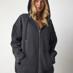 Happiness istanbul Women Hood Long Sleeves Front-Open Sweatshirt-picture-21