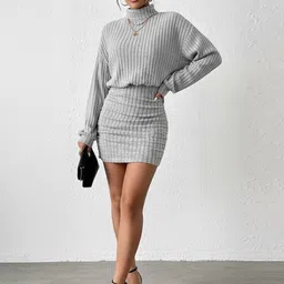HERE&NOW Women Striped High Neck Bodycon Mini Dress-image-9