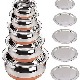 Serving Handi Set with Lid Copper Bottom Stainless Steel Cooking Pot Serving F2 4.7 inch, 5.5 inch, 6.2 inch, 6.6 inch, 7.4 inch Lid Set, Pack of 5-image-96