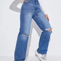 DressBerry Women Cotton Slash Knee Regular Fit Jeans-image-75