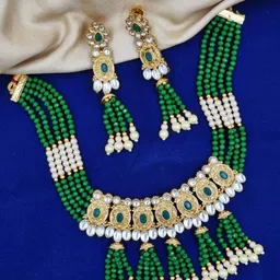 AARNAA Gold-Plated Stone Studded & Beaded Jewellery Set-picture-53