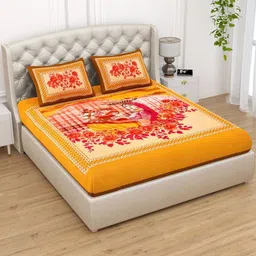 MILAAV Yellow Floral 144 TC King Bedsheet with 2 Pillow Covers-picture-15