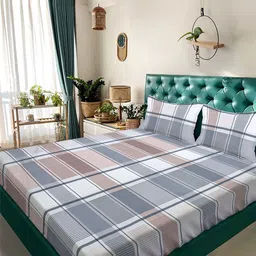 Arrabi White & White 350 TC King Bedsheet with 2 Pillow Covers-image-15