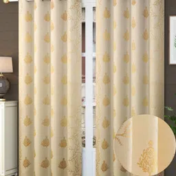 Galaxy Home Decor Cream-Coloured Set of 2 Floral Room Darkening Window Curtain-image-70
