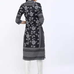 Vishudh Women Black Geometric Printed Keyhole Neck Kurta image 4