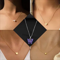 combo pendant for girls Gold-plated, Silver, Rhodium Pearl, Crystal Brass, Silver, Alloy Pendant-image-11