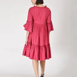 the mom store Women Striped A-Line Dress with Neck Tie-Up image 4