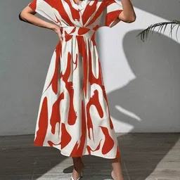 hivora Women A-Line Dress with Puff Sleeves image 4