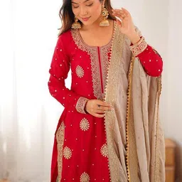 nyrika Women Embellished Straight Kurta with Palazzos & Dupatta image 4