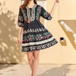 Ishin Floral Embroidered Fit & Flare Dress image 3