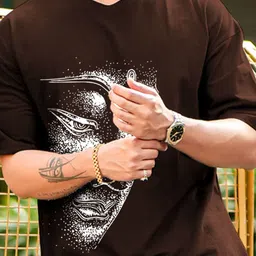 THE BEETEL HOUSE Buddha Graphic Printed Round Neck Drop-Shoulder Cotton Oversized T-shirt image 4