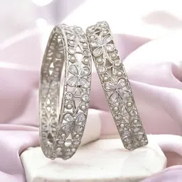 Pihtara Jewels Set Of 2 Silver-Plated Stone Studded & Beaded Bangles-picture-12