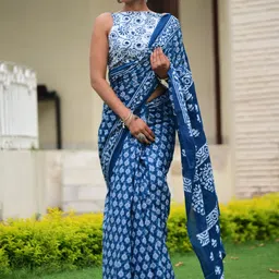 shivanya  handicrafts Shivanya Handicrafts Ethnic Motifs Pure Cotton Handloom Block Print Saree image 2