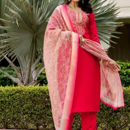KALINI Women Ethnic Yoke Design Regular Zari Work Kurta with Trousers & Dupatta-picture-37