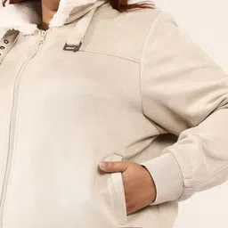 Instafab Plus Women Suede Lightweight Bomber Jacket image 5