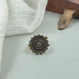 NAMAN ARTS Gold-Plated Oxidised Ring-picture-12