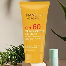 Nandini Organic Sun Screen Lotion SPF 60 UVB+ UVB+ Pa+++ With Aloevera-100g image 1