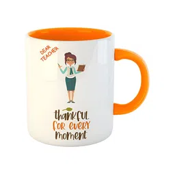 ARTBUG White & Orange Printed Ceramic Glossy Dishwasher & Microwave Safe Mugs 350 ml image 2