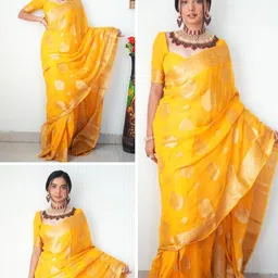 HERE&NOW Woven Design Zari Linen Blend Saree image 3