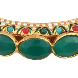 Adwitiya Collection 24CT Gold-Plated Green & Red Stone-Studded Handcrafted Kada image 5