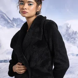 Tokyo Talkies Fur Self Design Lapel Collar Crop Tailored Jacket image 4