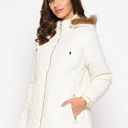 Cantabil Women White Geometric Quilted Jacket image 4