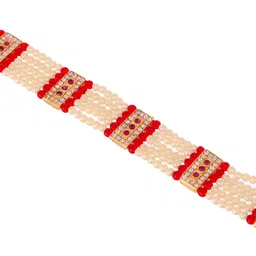 Silvermerc Designs Gold-Plated Red Stone Studded Pearl Beaded Matha Patti image 3