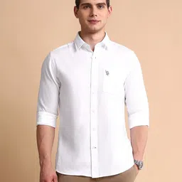 U.S. Polo Assn. Men Classic Fit Solid Spread Collar Cotton Casual Shirt-picture-22