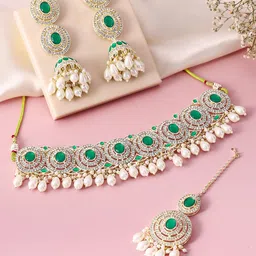 Peora Gold Plated Faux Kundan CZ & Beads Studded Jewellery Set-picture-29
