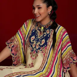 Libas Art Floral Embroidered Mirror Work Kurta with Dhoti Pants image 2