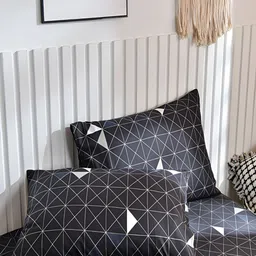 JC HOME Black & White Geometric Fitted 140 TC Single Bedsheet with 1 Pillow Covers image 4