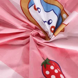 FABINALIV Pink & Red Cartoon Characters 300 TC Fitted King Bedsheet & 2 Pillow Covers image 4