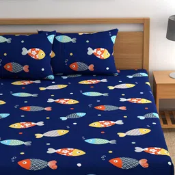 CHHAVI INDIA Blue & Red Printed 210 TC 2 Queen Bedsheets with 4 Pillow Covers image 4