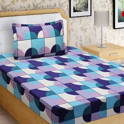 Aura Blue & Purple Geometric 144 TC 2 Single Bedsheet with 2 Pillow Covers image 4