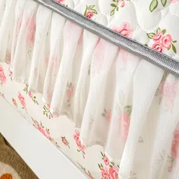 JC HOME Cream-Coloured & Red Floral 160 TC King Bedsheet with 2 Pillow Covers image 4