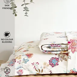 URBAN SPACE Serene White & Pink Printed 200 TC Pure Cotton King Bedsheet & 2 Pillow Covers image 4