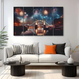 The Castle Decor Blue & Black 5 Pieces Abstract Wooden Wall Arts-picture-10