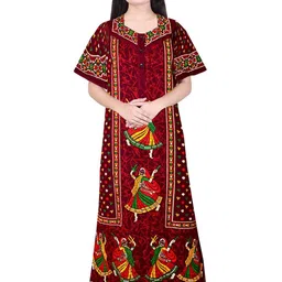 AAKARSHANA Women Maroon Maxi Nightdress-image-96