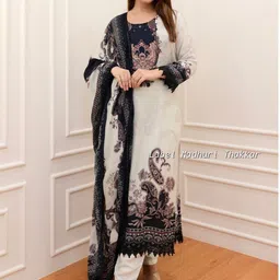 Ethnic 3 You Women Ethnic Motifs Printed Regular Pure Cotton Kurta with Trousers & With Dupatta image 2