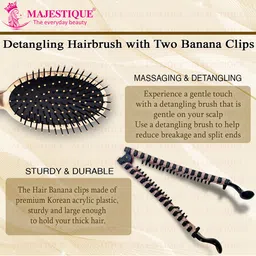 MAJESTIQUE Detangler Hair Brush With 2 Banana Clips image 3