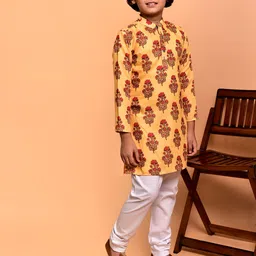 PRINTCULTR Boys Floral Printed Regular Kurta with Churidar image 3