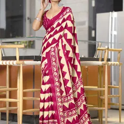 PEENGAX Geometric Printed Pure Cotton Block Print Saree-picture-33
