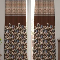 HOMEBREW FURNISHINGS Coffee Brown & White Floral Printed 2 Pieces Door Curtains-picture-13