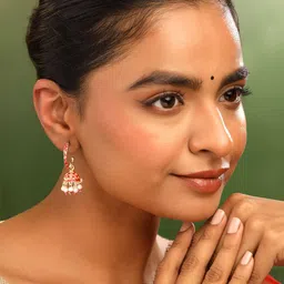 Yellow Chimes Set Of 2 Gold-Plated Dome Shaped Meenakari Jhumkas Earrings image 5