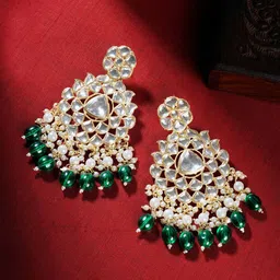 TEEJH Gold-Plated Classic Artificial Stone Studded Tasselled Chandbalis Earrings image 4