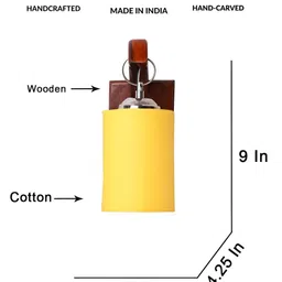 Devansh Brown & Yellow Wooden Cylinder Shaped Wall Lamp With Cotton Shade image 2