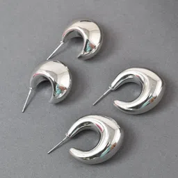 MEIRA JEWELLERY Set Of 2 Silver-Plated Crescent Shaped Half Hoop Earrings-image-51