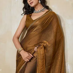 VASTRA-THE FACTORY STORE Beads and Stones Embellished Border Tissue Saree image 2